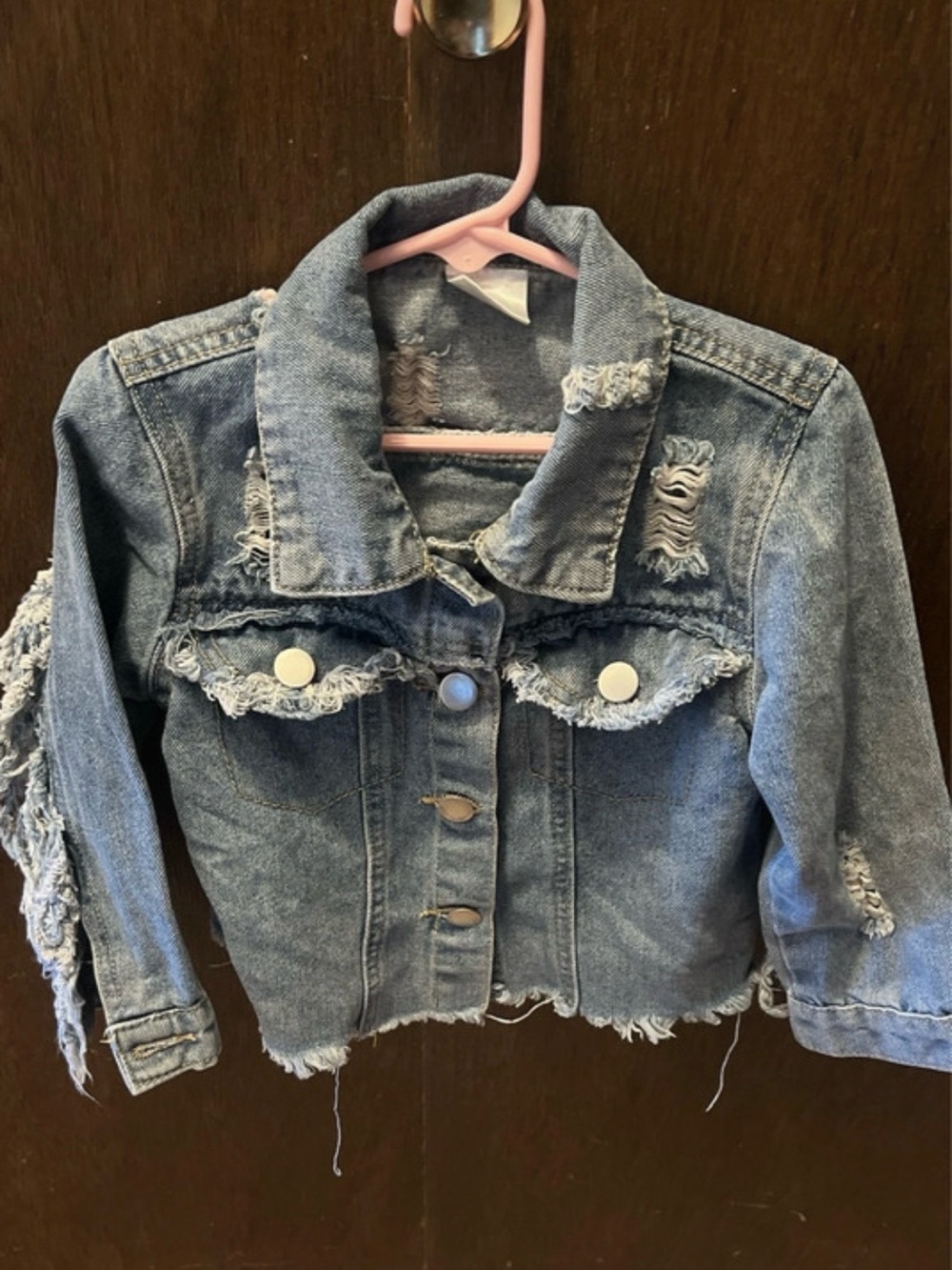 SHEIN Distressed Light Blue Denim Jacket for Kids
